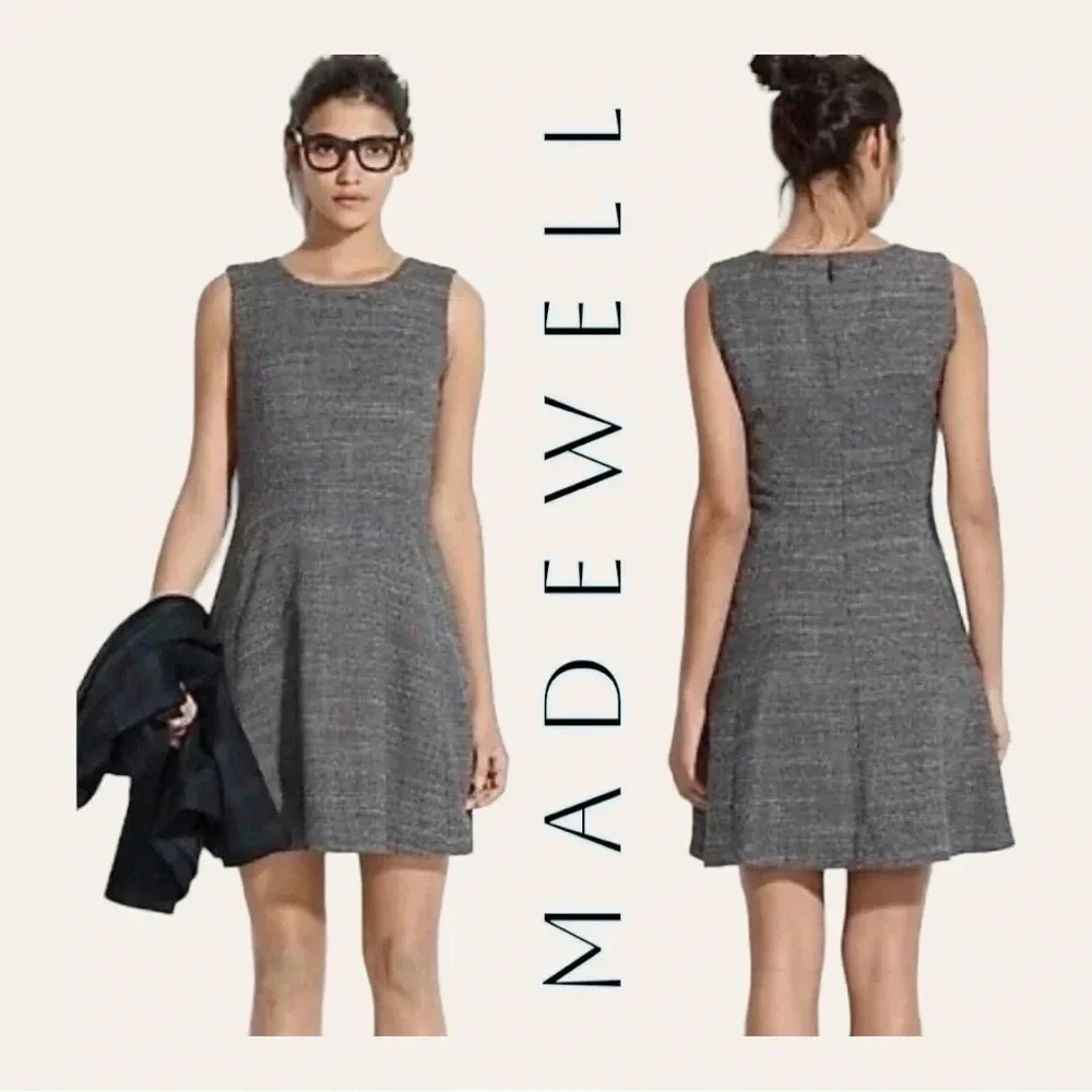 0253. MADEWELL DOVETAIL TWEED SILK COTTON WOOL DRESS‎ SIZE 0
